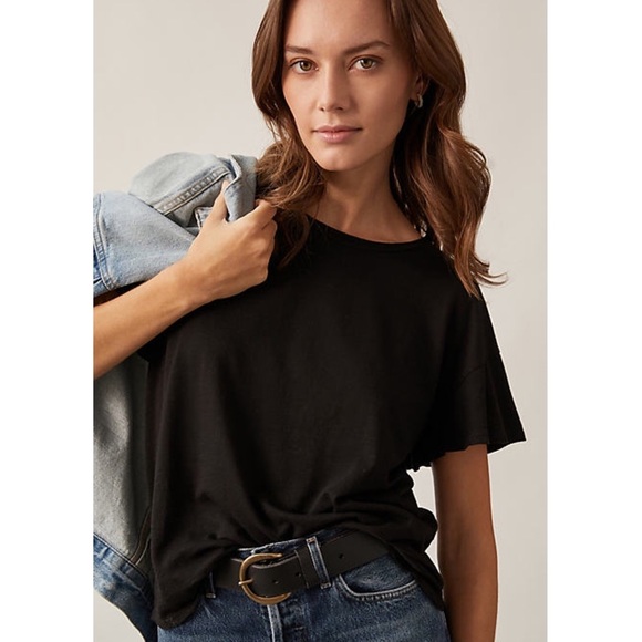 Anthropologie T.La Flutter-Sleeved Tee Black New Size Small Top ANTHRO Summer - Picture 2 of 9